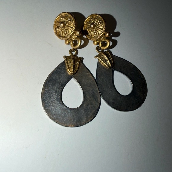 Bijoux Design Jewelry - Amazing Vtg Runway Bijoux Design Huge Metal Gold & Silver-Tone Clip-On Earrings